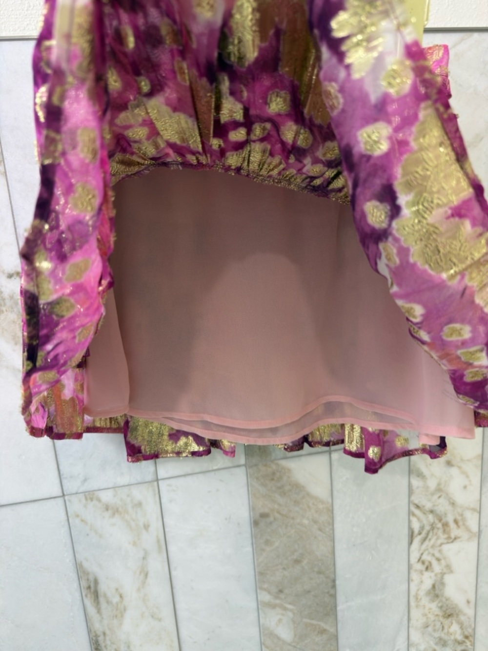 LoveShackFancy Moe Metallic Pink Ruffle Mini Skirt - Picture 5 of 5